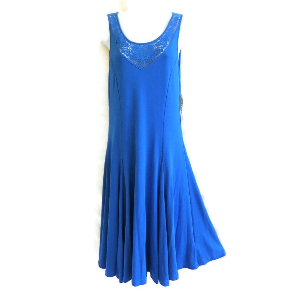 NEW Ralph Lauren Tank Midi Dress Panel Blue Fit Flare Macrame Cotton Knit M